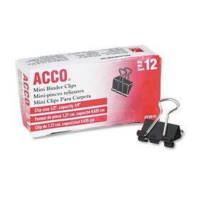 Acco Brands Acc72010 72010 Binder Clips Mini 1/2 Inch W 1/4 Capacity 12/dz Bksr Large Black