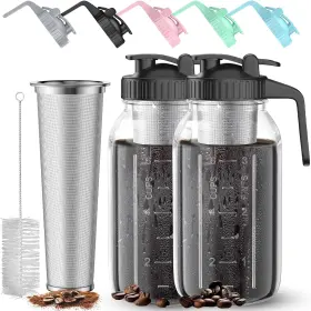 Ahomsel 313044282210 2 Pack 64 Oz Quart / 1.9 Liter Cold Brew Coffee Maker Jar - Glass M