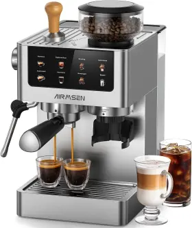 Bcm2316 Airmsen Espresso Machines With Burr Grinder 20 Bar Milk Frother Silver
