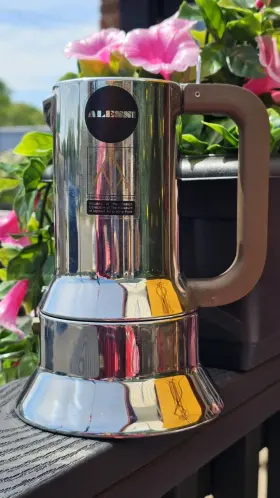 9090-3 Alessi Stovetop Espresso Maker Silver Coffee Pots Stainless Steel Italy