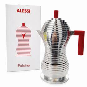 Alessi Mdl023r Pulcina Red Aluminum Stove Top Espresso Maker 3 Cup Coffee