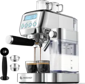 Cm1636 Amzchef Espresso Machine With Lcd Display 20 Bar Cappuccino 61 Oz Silver