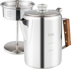 Apoxcon 739608335312 Percolator Coffee Pot Using On Induction Cooker And Campfire Stove Silver
