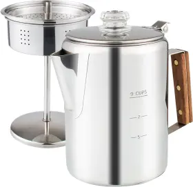 Apoxcon 739608335312 Percolator Coffee Pot Using On Induction Cooker And Campfire Stove Silver