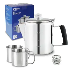 Msg-116-m2 Apoxcon Multi Use 6 Cup Coffee Pot Bundle Percolator With 2 Mugs Stainless Ste