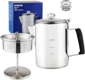 Msg-119 Apoxcon Multi Use Percolator Coffee Pot Stainless Steel Stove Top Black-9 Cup