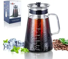 Aquach 192389134121 Airtight Cold Brew Iced Coffee Maker 34oz/1l Bpa-free Thick Borosilicate Gl