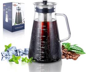 Aquach 676422442515 Airtight Cold Brew Coffee Iced Tea Maker 51oz/1.5l Bpa-free Durable Borosilic