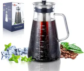 Aquach 676422442515 Airtight Cold Brew Coffee Iced Tea Maker 51oz/1.5l Bpa-free Durable Borosilic