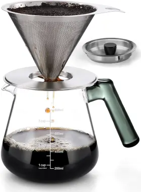 Aqu022 Aquach Pour Over Coffee Maker With Stainless Steel Filter And Borosilicate Glas Aqu022 Aquach Pour Over Coffee Maker With Stainless Steel Filter And Borosilicate Glas