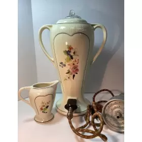 B120-42v Art Nouvea Vintage Nouveau Porcelain Electric Coffee Maker With Creamer. Amazing
