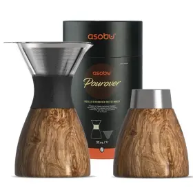 Asobu 842591046414 Insulated Pour Over Coffee Maker 32 Oz Double-wall Vacuum Wood