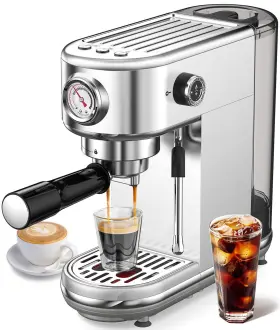Em3111 Atatix Espresso Machine With Milk Frother 20 Bar Pressure Compact Silver Em3111 Atatix Espresso Machine With Milk Frother 20 Bar Pressure Compact Silver