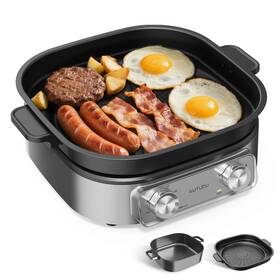Autucu B0frft4ph9 6- Quart Electric Skillet And Grill Non-stick Ceramic Pfoa-free Pot 1600w