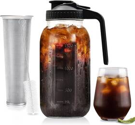 Batoybeni Coffee-64oz-2 Cold Brew Coffee Maker 64 Oz 2 Quart / 1.9 Liter Mason Jar - Wide Mouth Pitche