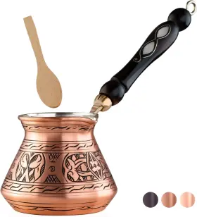 Bcs 313032571593 12 Oz Copper Turkish Greek Arabic Coffee Pot With Wooden Handle 4 Servings