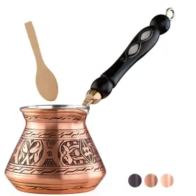 Bcs 783325710587 12 Oz Copper Turkish Greek Arabic Coffee Pot With Wooden Handle 4 Servings Ce