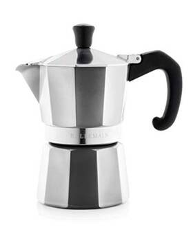 Bellemain 810046310182 Stovetop Espresso Maker Moka Pot Silver 3 Cup