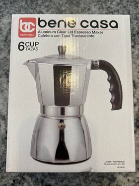 Bene Casa 037005582200 Aluminum Clear Lid Espresso Maker 6 Cup