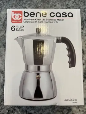 Bene Casa 037005582200 Aluminum Clear Lid Espresso Maker 6 Cup
