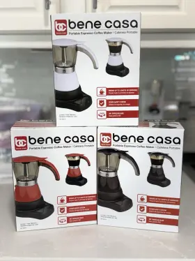 Bc-95513 Bene Casa Portable Espresso Maker 1-3 Cups White Red Black. Cafetera El Ctrica