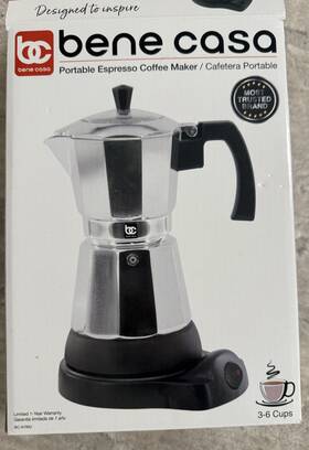 Bene Casa Bc-97993 Portable Espresso Coffee Maker Moka Pot 3-6 Cups Silver Aluminum