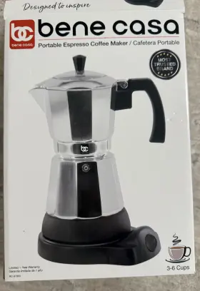 Bc-97993 Bene Casa Portable Espresso Coffee Maker Moka Pot 3-6 Cups Silver Aluminum