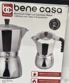 Bc58220 Bene Casa Aluminum Stovetop Espresso Maker 6 Cup Clear Lid Silver