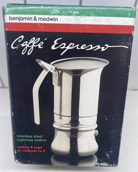 Benjamin Medwin 37004 Vtg 1989 Italy Stainless Steel Espresso Maker 2-4 Cups Stovetop