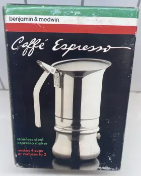 37004 Benjamin Medwin Vtg 1989 Italy Stainless Steel Espresso Maker 2-4 Cups Stovetop