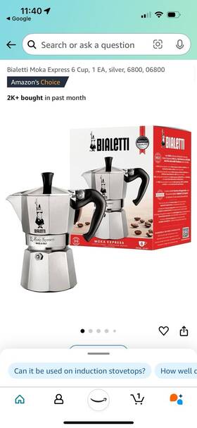 Bialetti 00001163 Moka Express 6 Cup Espresso Coffee Pot Maker Silver Stove 1163