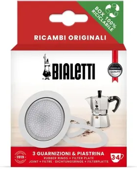 0800033 Bialetti Spare Parts Includes 3 Gaskets And 1 Plate Compatible 3/4 Tazze 0800033 Bialetti Spare Parts Includes 3 Gaskets And 1 Plate Compatible 3/4 Tazze