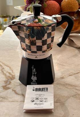 Bialetti 498002903847 Mackenzie Childs Moka Espresso 6 Cup Pot - New
