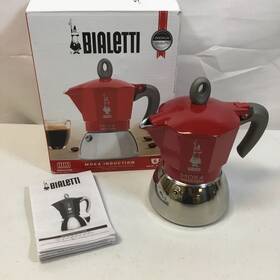 Bialetti 6946 Red Silver 6 Cups Espresso Induction Moka Pot 9.4 Oz