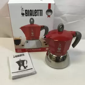 6946 Bialetti Red Silver 6 Cups Espresso Induction Moka Pot 9.4 Oz