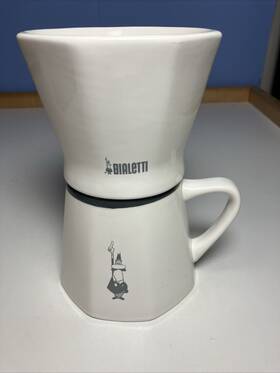 Bialetti 781147712123 Pourover 12 Oz Porcelain Coffee Dripper Mug Cup Filters Never Used New