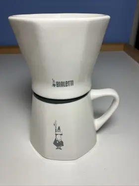 Bialetti 781147712123 Pourover 12 Oz Porcelain Coffee Dripper Mug Cup Filters Never Used New
