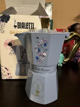 Bs146d Bialetti Bridgerton Moka Express Blue Gold Floral 6-cup 270ml Aluminum Pot