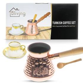 Bliving 065009464012 Cezve Turkish Coffee Pot Ibrik 8.5 Fl Oz Greek Maker Arabic