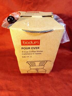 Bodum 11592-109wm Pour Over 4 Cup Coffee Maker Stainless Steel Filter Cork Stopper Spoon New