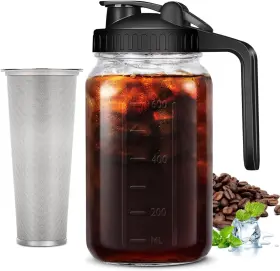 Branded 313113838881 32oz Cold Brew Coffee Maker Mason Jar Pitcher With Pour Spout Lid And Filter