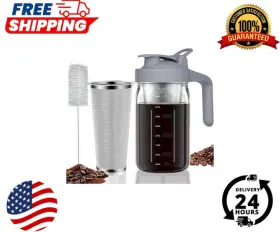 Branded 445002748797 Cold Brew Coffee Maker Jar 32oz Thick Glass Multipurpose Mason Pitcher Spout Lid