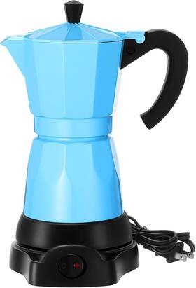 Branded01 711181672848 6-cup Electric Italian Moka Espresso Maker Portable Aluminum Coffee Pot Blue
