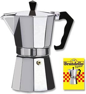Brandello 744759451385 Aluminum Espresso Stovetop Coffee Maker Silver 1 Cup Moka Pot Cuban