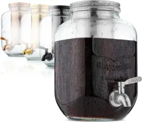Brew To A Tea 313050583554 Btat- 1 Gallon Cold Coffee Maker Thick Glass Pitcher With Stainless Steel