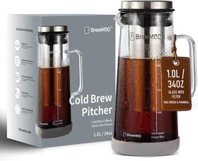 Brewmoo 313098453499 Brewmoo- Airtight Cold Brew Coffee Maker Pitcher 1.0l/34oz Thick Glass Carafe W