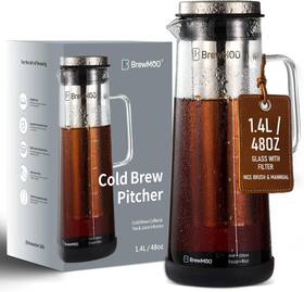Brewmoo 445009431401 Brewmoo- Airtight Cold Brew Coffee Maker Pitcher 1.4l/48oz Thick Glass Carafe W