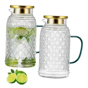 Hth-2l Buaic Glass Pitcher With Lid 2 Pack 68 Oz/2 Liter Vintage 2l-2 Clear