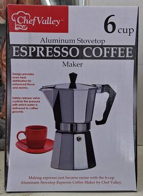 Chef Valley Ch11147 Aluminum Stovetop Espresso Maker 6 Cup Silver Gas Electric Manual
