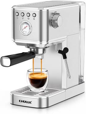 Chulux Cl-em24006 Kom-pro Espresso Machine 20 Bar Semi Automatic Stainless Steel Sliver